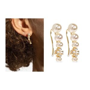 Tory Burch Gold and 4 Pearl Drop Earrings
